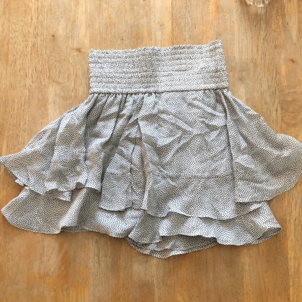 A.L.C. Black/white polka dot silk flippy mini skirt